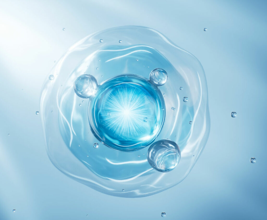 Immagine che raffigura una cellula d'acqua sui tono dell'azzurro