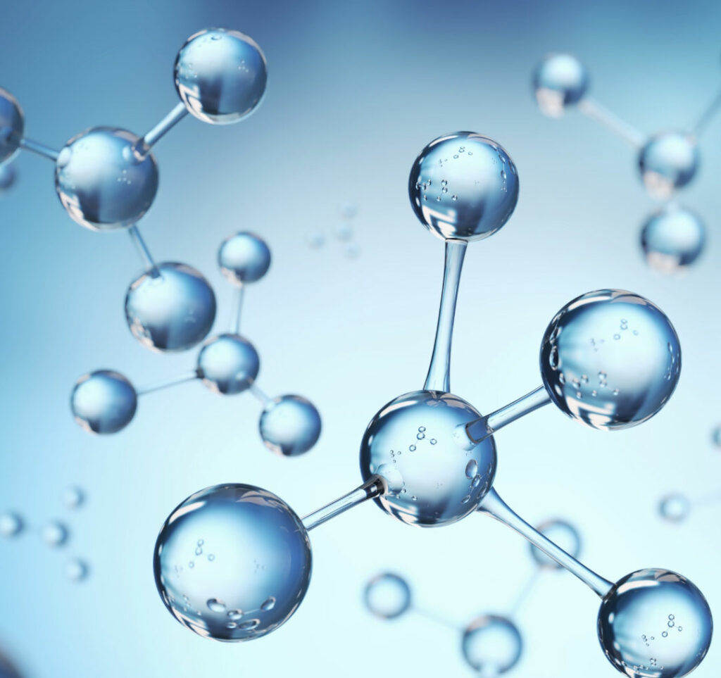 Molecole d'acqua nei toni dell'azzurro